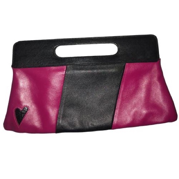 T-Bags Heart Clutch Two Tone Magenta & Black - Picture 2 of 9